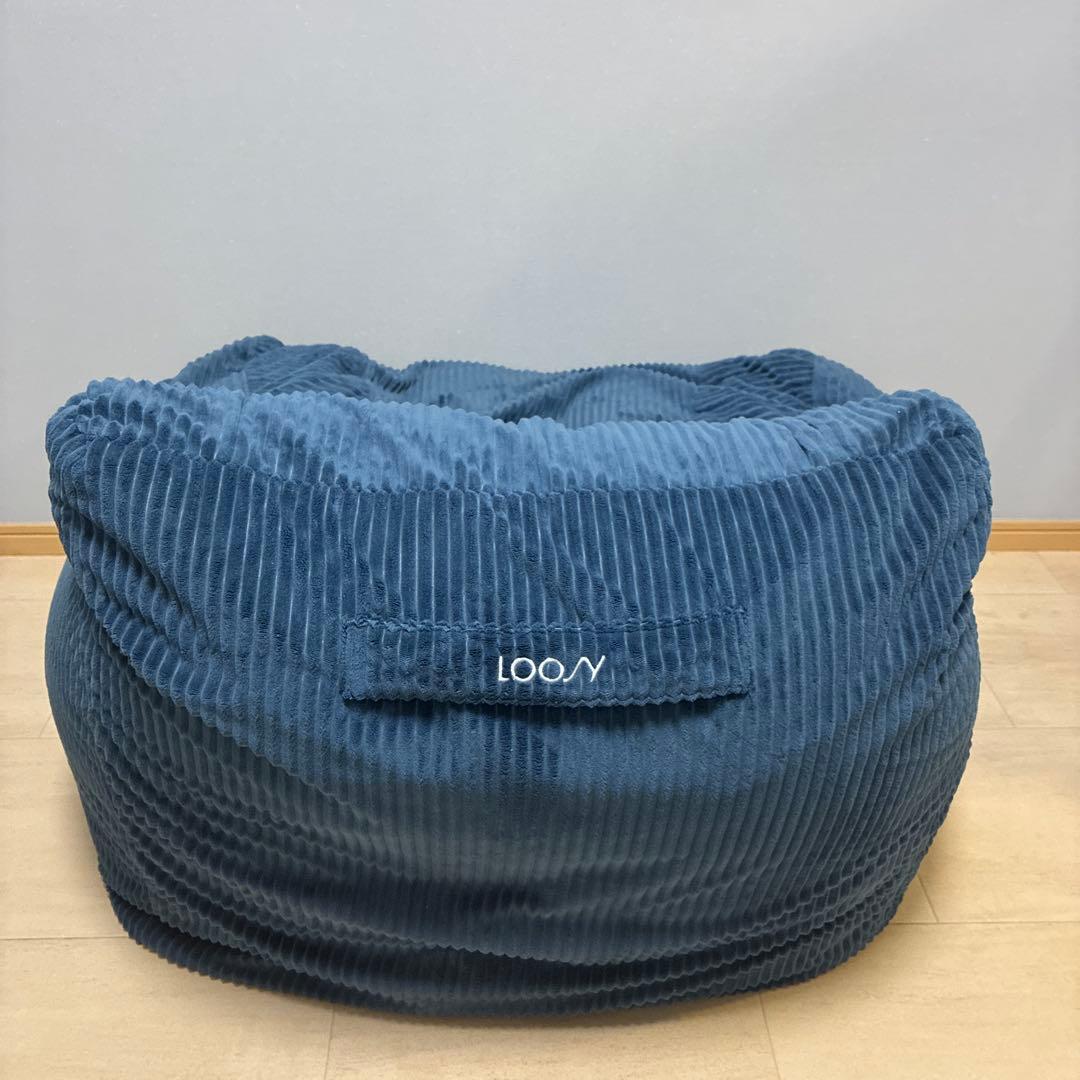 LOOSY HUGME 1人掛けビーズソファ NAVY ネイビー オットマン付き