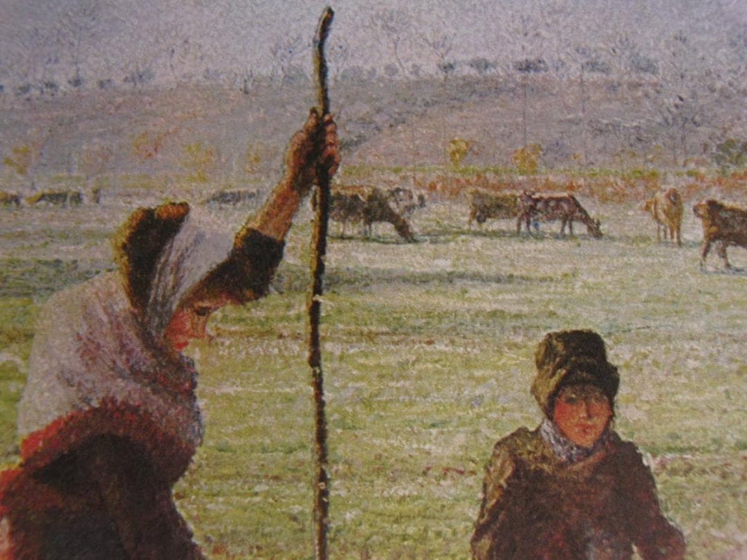 カミーユ・ピサロ、【木を折る女】、希少な額装用画集より、状態良好