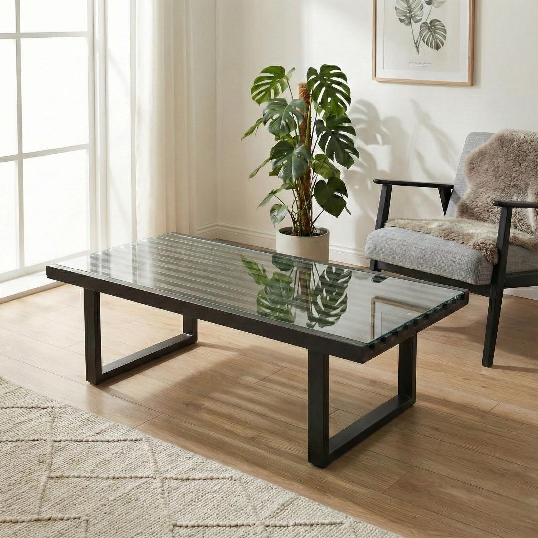 ネルソンベンチ風 センターテーブル ガラス天板 幅120cm 楽天市場】ネルソンベンチ ガラス天板セット 120サイズ 全2色 ジョージ