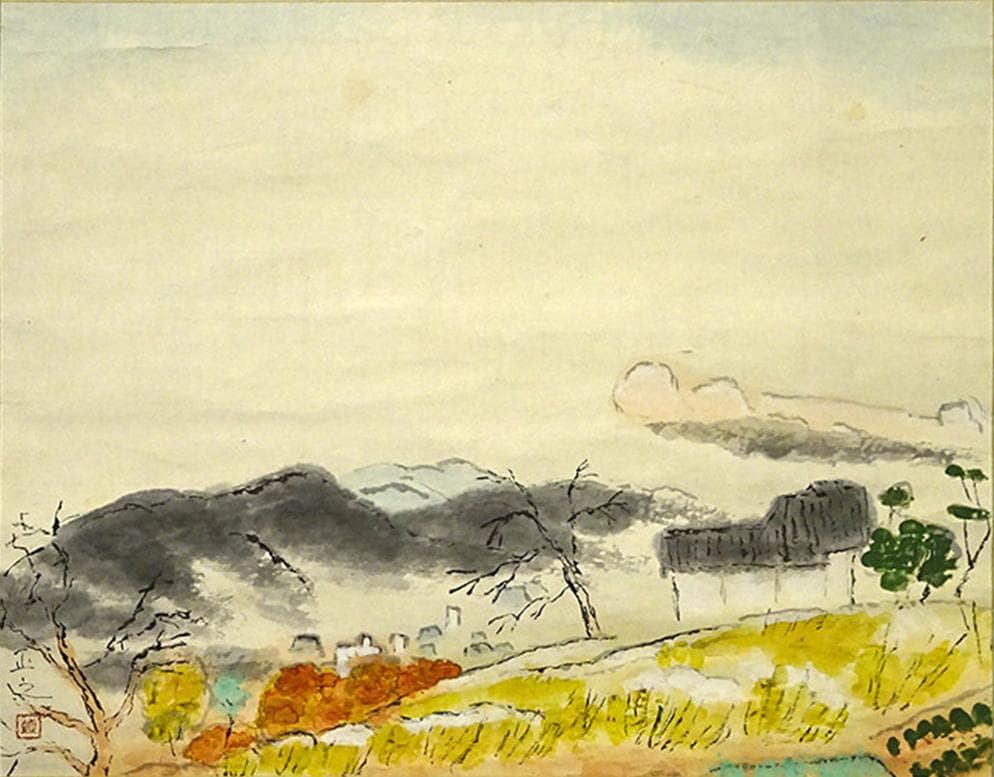 掛軸 嶋田正之『秋景山水図』日本画 紙本 肉筆 無地箱付 掛け軸 a07301