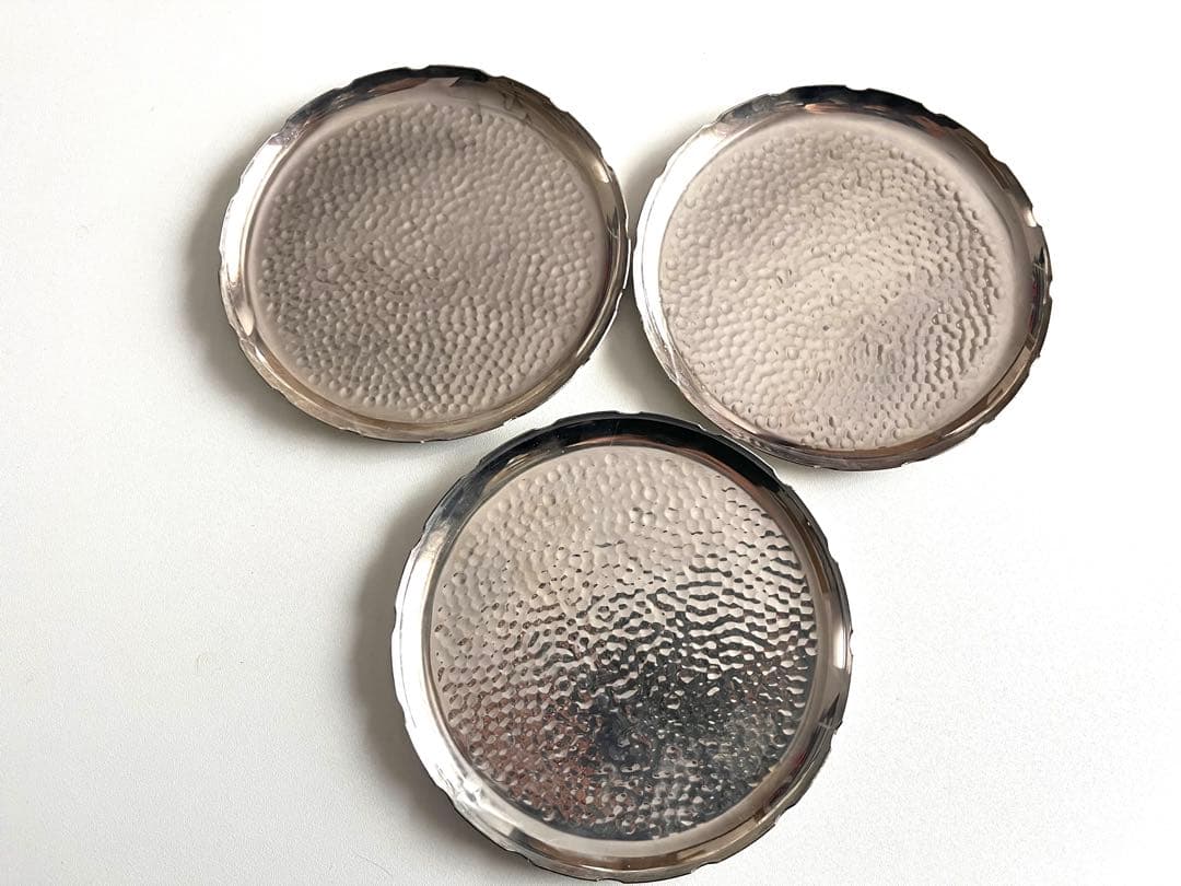 日本製 銀製 小皿 3枚セット 鎚目 研出し仕上げ ヴィンテージ 銀食器 215_1.jpg