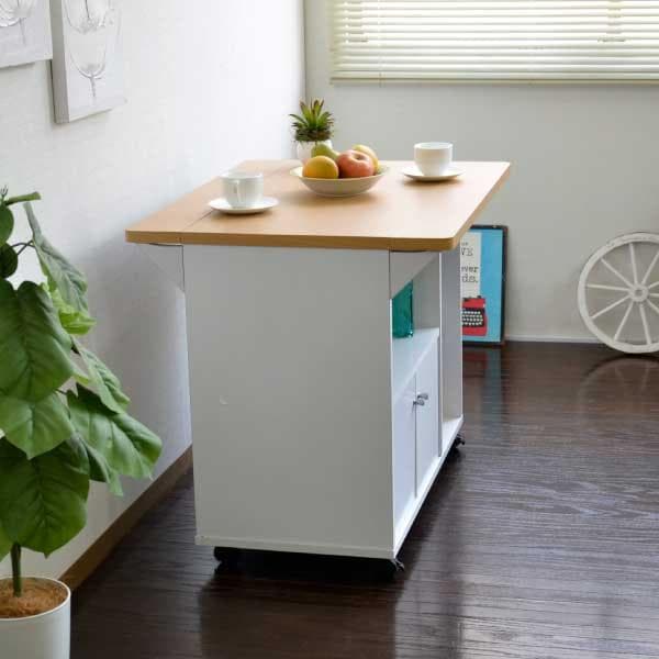 《新品・送料無料》キッチンカウンター キッチンワゴン 両バタワゴン