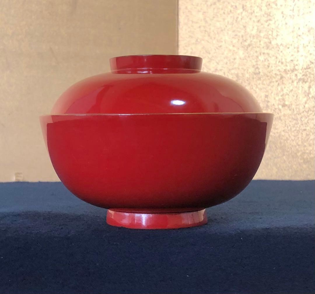 《R》朱塗 金蒔絵 烏帽子和楽器 吸物椀5客 木製漆器　251204お3