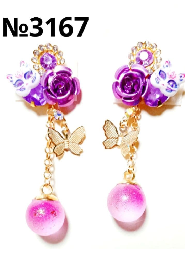 ピアス　夏　祭り　紫　狐　面　ビジュー　ガラスチャーム　蝶　推し　メンカラ　薔薇 バタフライジュエルチャームラブレットスタッド｜ボディピアス凛【公式】