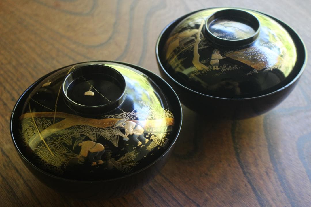 時代逸品！極上農耕蒔絵の映えるお椀8点（検輪島塗吸い物椀蒔絵椀懐石