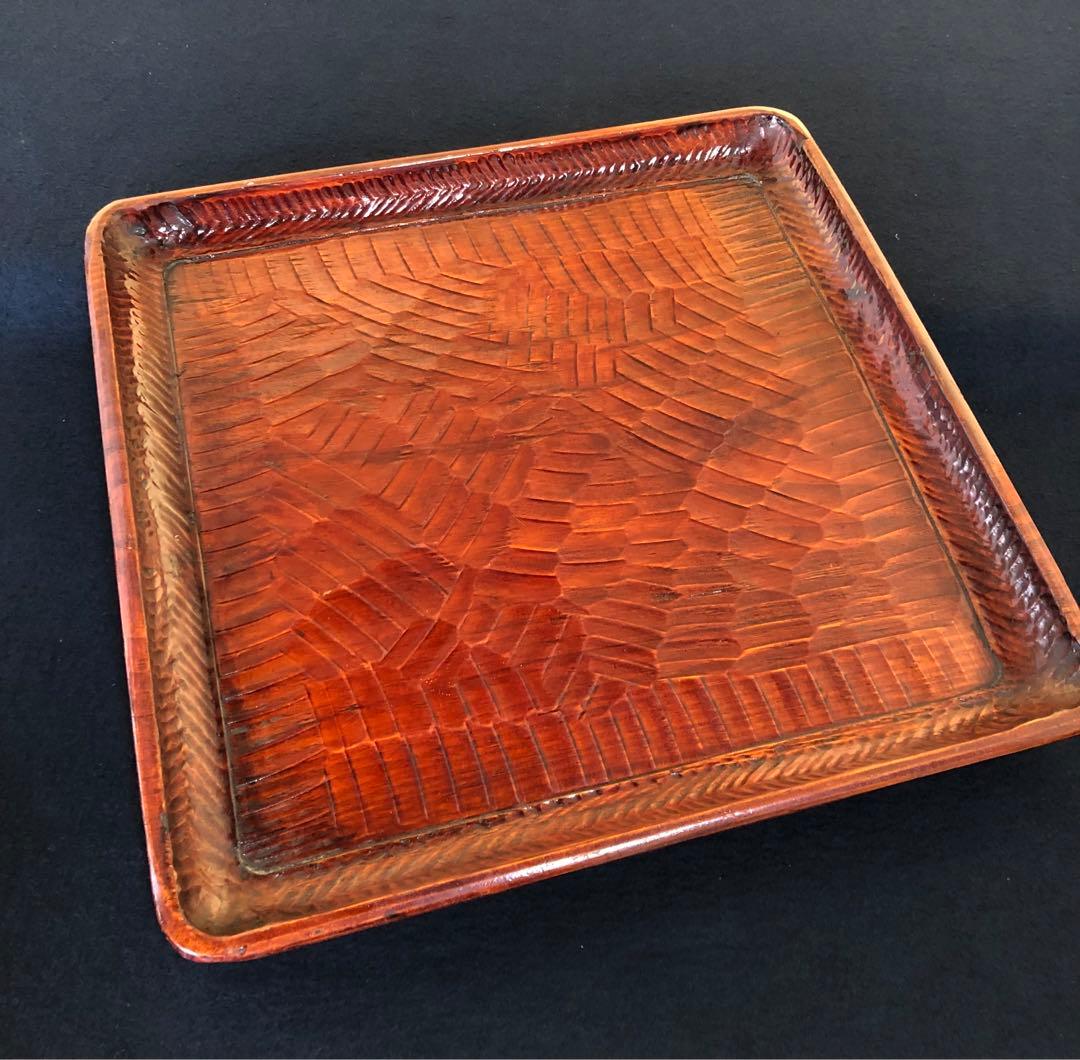 割引❗️《レ》伝統工芸 讃岐彫 讃岐盆5客 四方盆 銘々膳 刳抜 251027う1