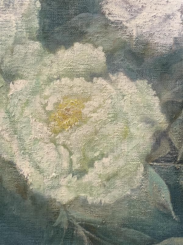 真作」松下絹子「朝の花 牡丹」静物画 油彩画 額装 サイン有り P8号