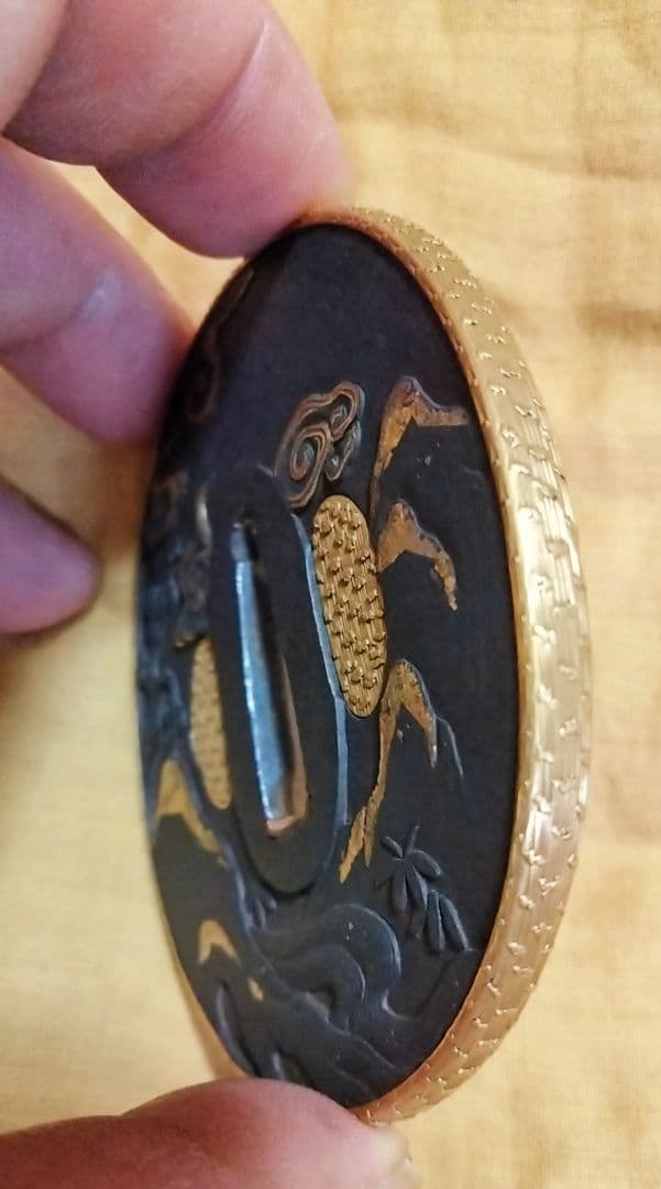 鉄鍔 鐔 (無銘宗典 橋袂賢人図) 江戸時代 金覆輪 金埋金 箱付き - メルカリ