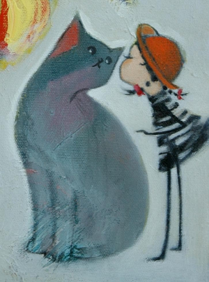 油絵 菅家令子絵 絵画インテリア額付(青緑＋金色の枠)uF6-050320