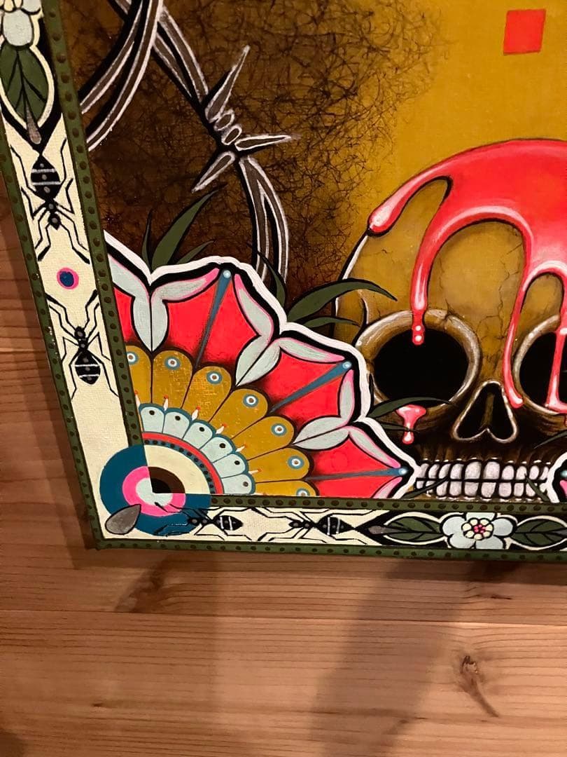 現代アート 油彩画 肉筆 一点物 スカル ピクセルハート F6号相当