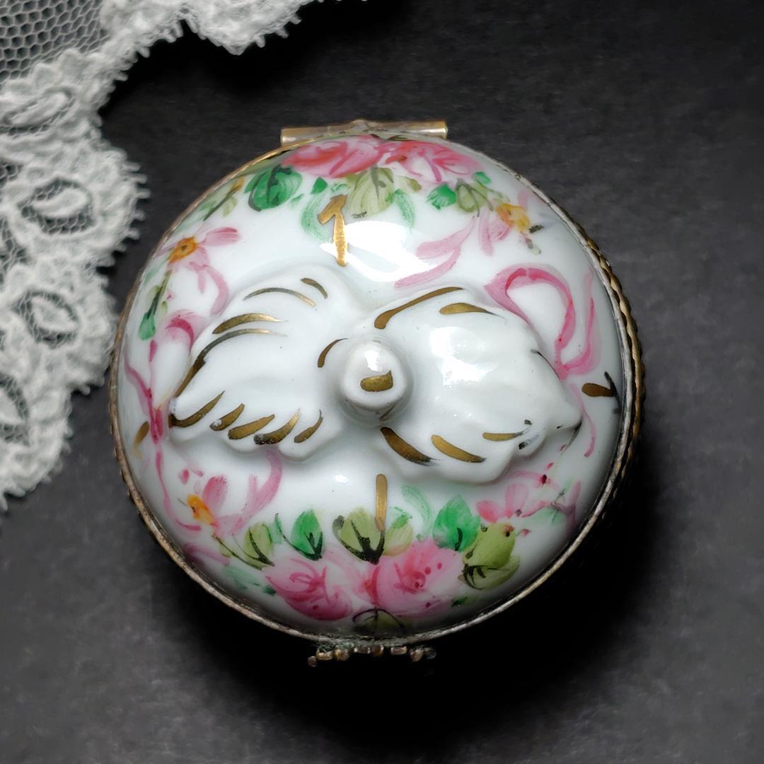 リモージュボックス トリンケットボックス フランス製 バラ リボン