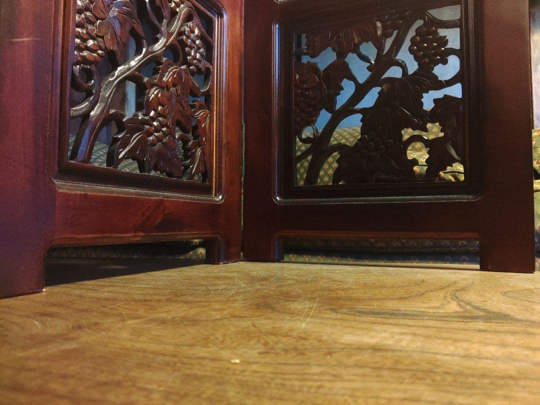 希少 パーテーション 透かし彫り 衝立 無垢 間仕切り 4連 ヴィンテージ