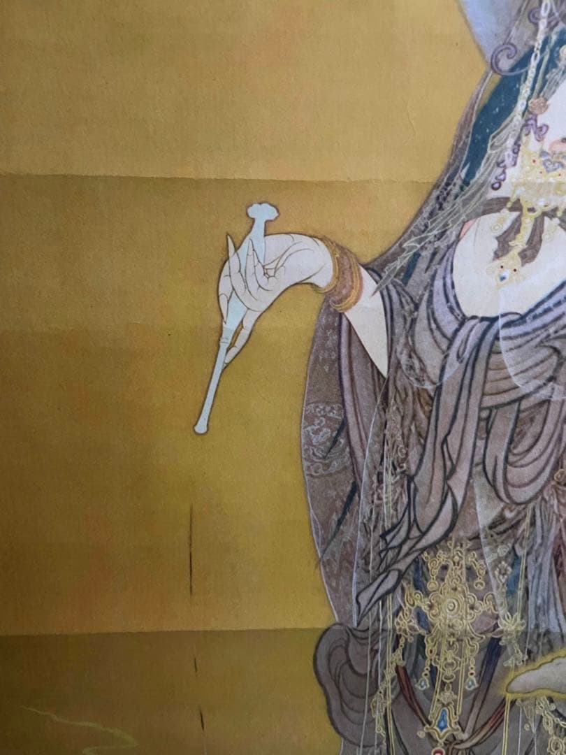 國寳 【狩野芳崖 悲母観音 】骨董品 アンティーク 日本 掛け軸 中国