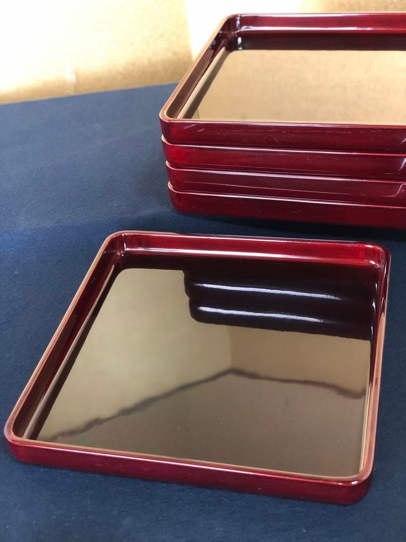 ❗️割引《R》春慶塗 四方膳5客 会席膳 隅丸 木製漆器 木箱　251216お5