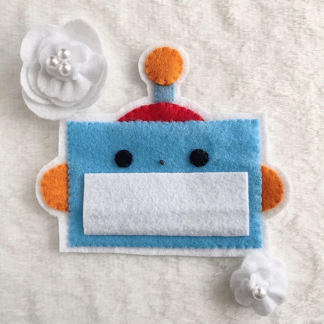 ロボット（青） フェルト名札 お名前ワッペン 刺繍 保育実習 幼稚園