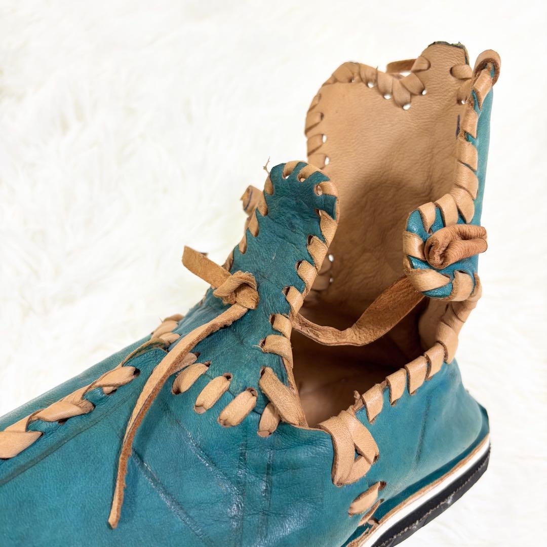 アトラスブーツ レザー製緑色シューズ サイズ43 モロッコ 27.0cm 民族靴