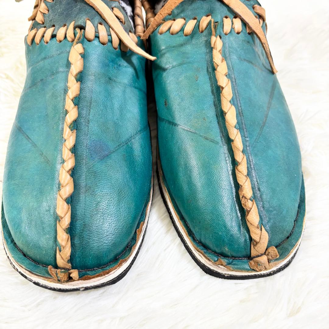 アトラスブーツ レザー製緑色シューズ サイズ43 モロッコ 27.0cm 民族靴
