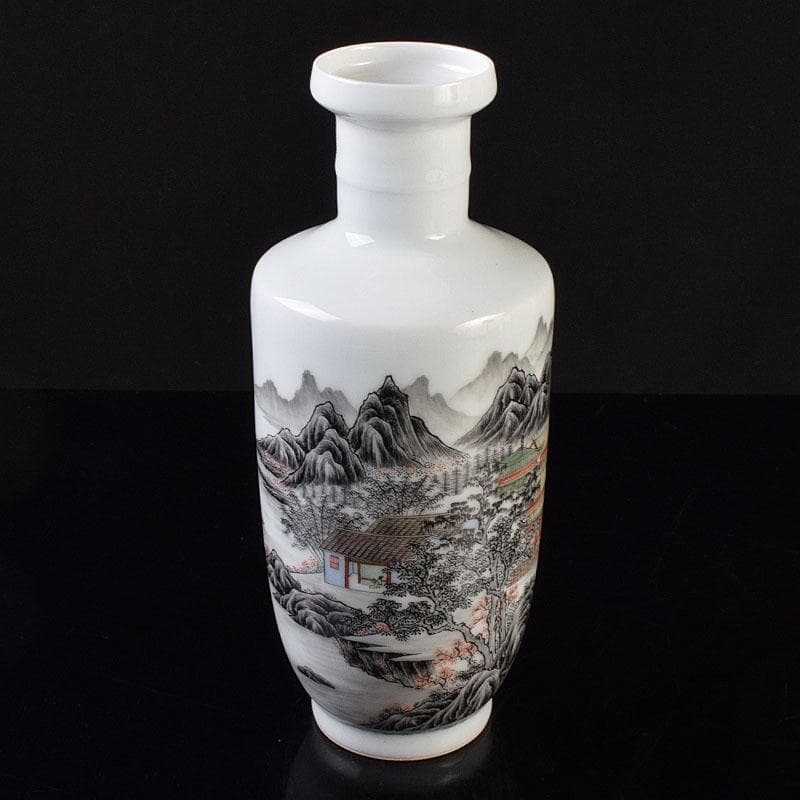 中国　居仁堂製款　山水人物文　盤口瓶　V　R9257 中国 居仁堂製款 山水人物文 盤口瓶 V R9257 - メルカリ