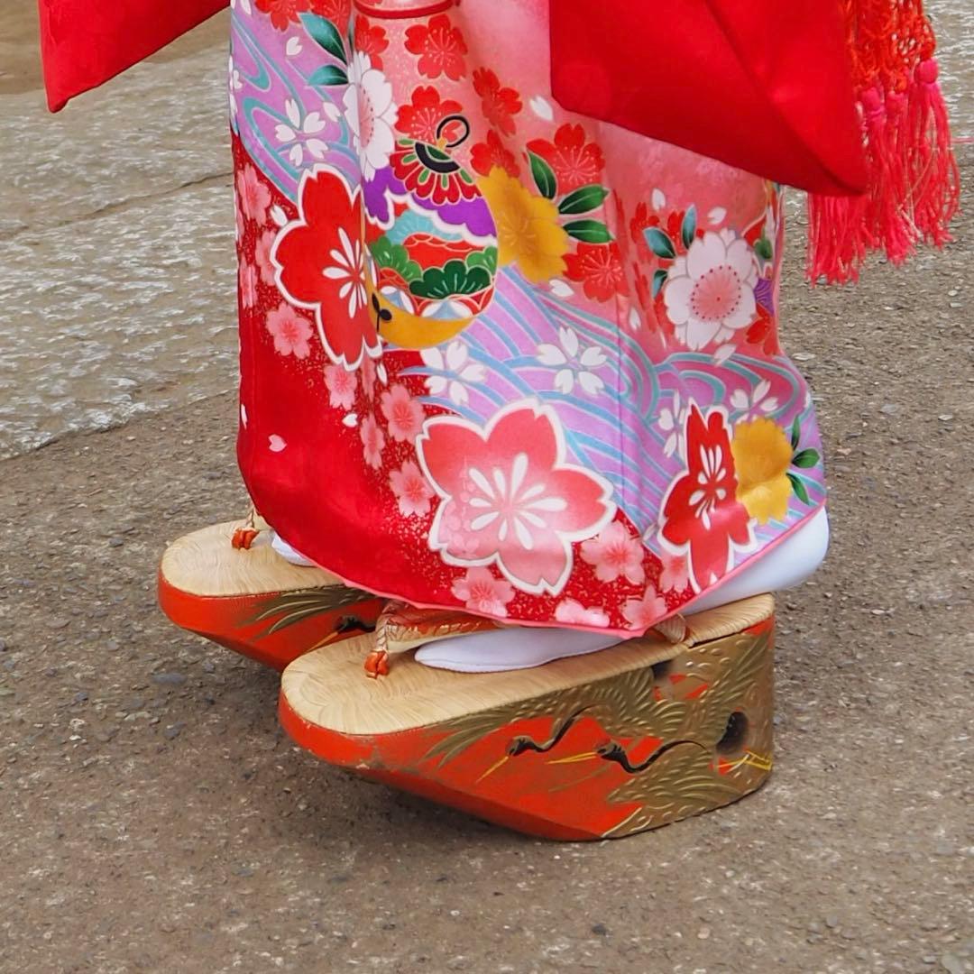 七五三 7歳 ぽっくり下駄 オレンジ系