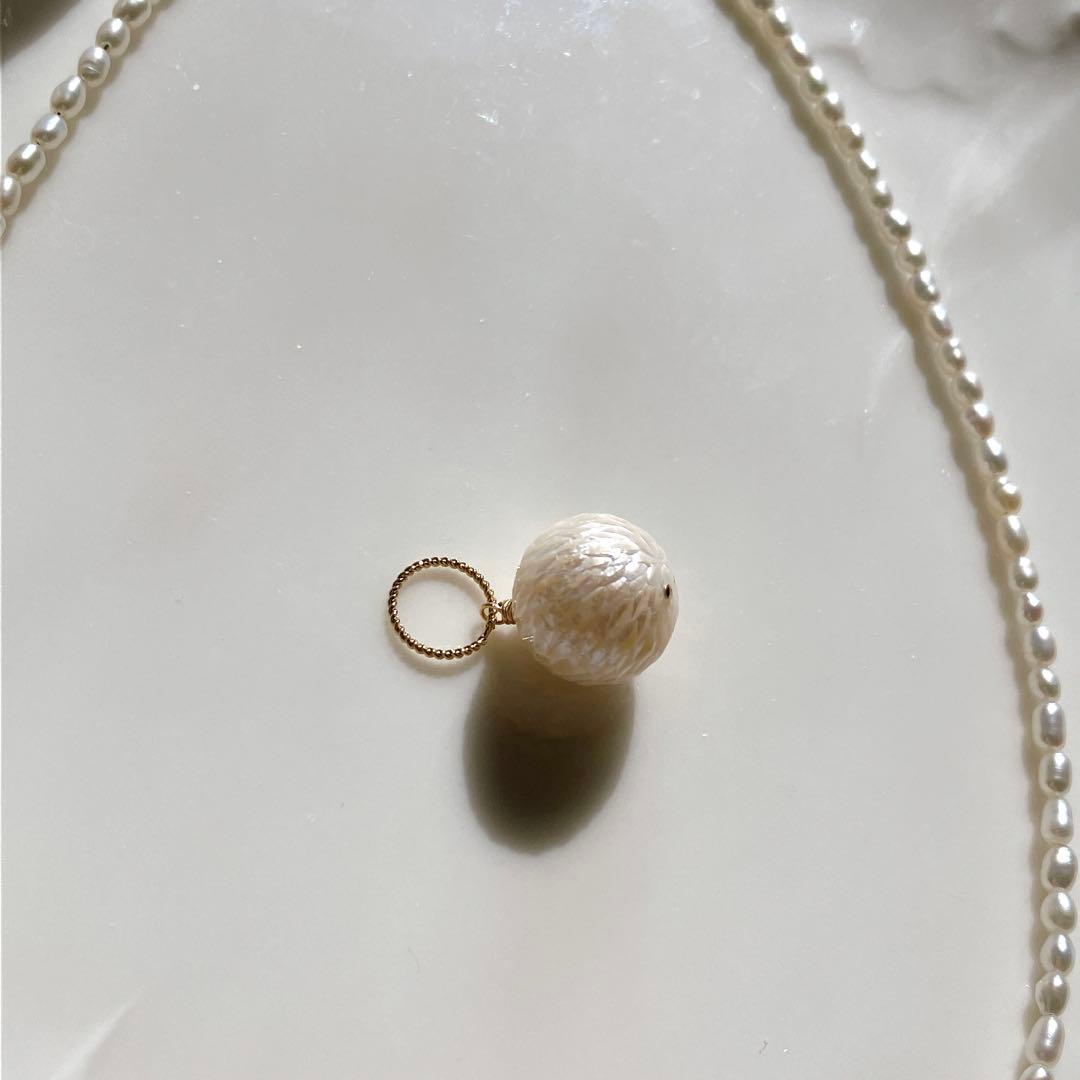 桃色の雲様専用◇ドラゴンスケールカービング✧淡水パールネックレス