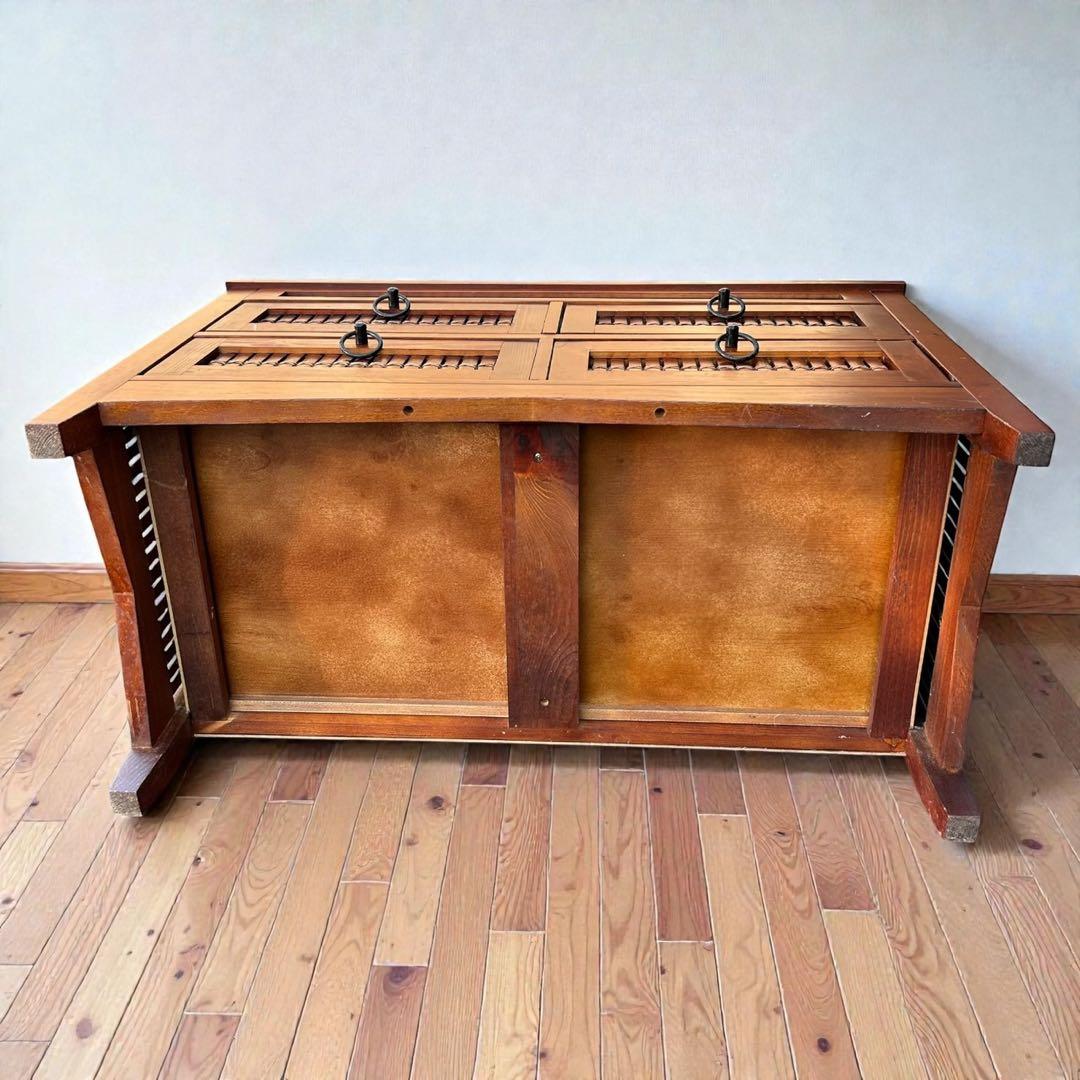 アジアン家具 バンブー ローチェスト 和モダン格子収納 ローボード