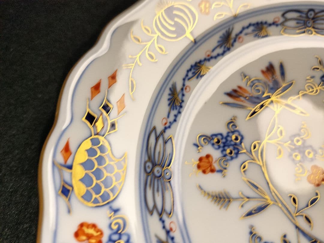 新品《18cm》最高峰一級品 Meissen マイセン 朱金オニオン プレート皿