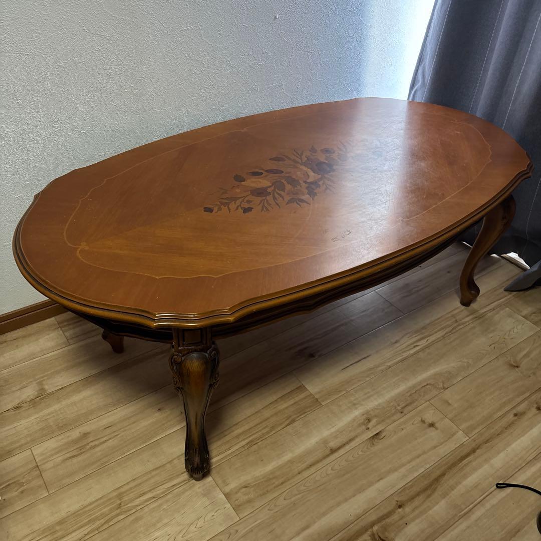 イタリア　ローテーブル　アンティーク　象嵌 花柄 猫脚　状態普通　最安値 イタリア リビングテーブル 100cm センターテーブル 象嵌 ローテーブル