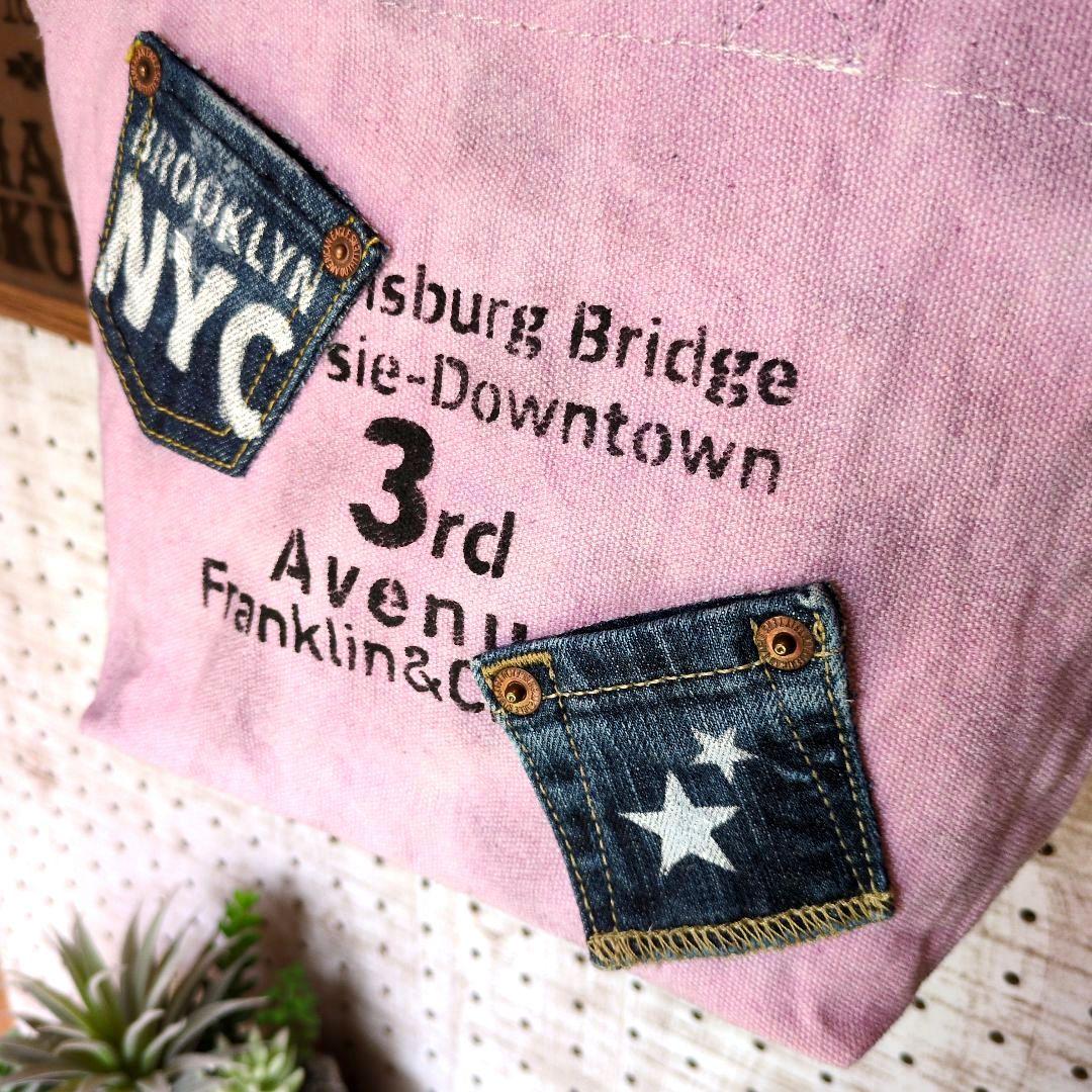 デニムリメイク☆バッグチャーム付手染めミニトートバッグ✨️ - メルカリ