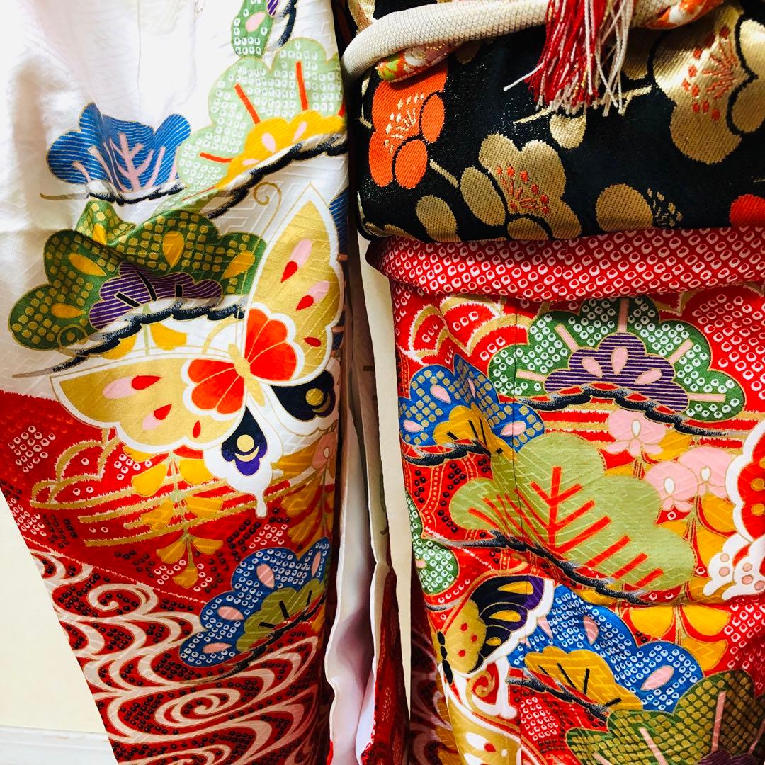 七五三七歳❣️豪華絞り柄アシメトリ花金彩⭐︎正絹全通