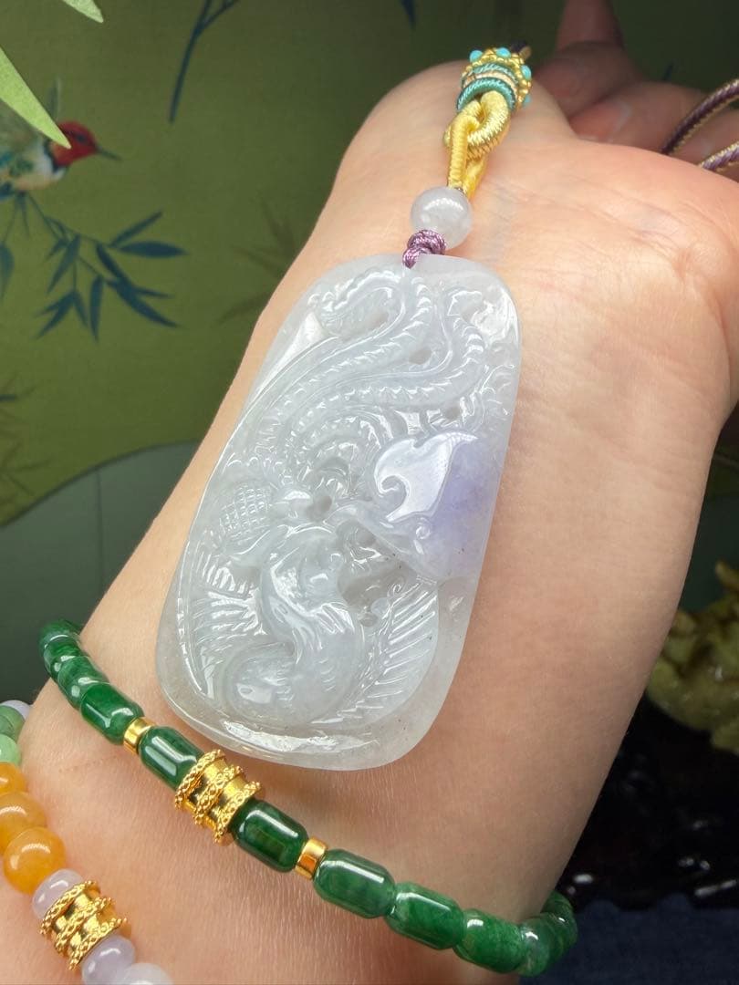新入荷❤️天然本翡翠 レア‼️氷種【浴火重生】鳳凰様ネックレス 鑑定