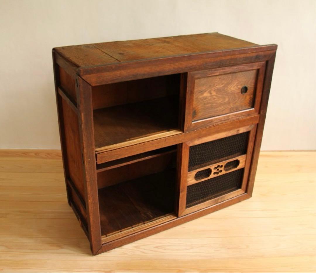 収納棚 食器棚 木製 横幅約88㎝ 古家具 和モダン 小箪笥 引き出し