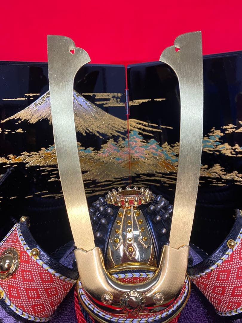 五月人形　兜飾り　会津塗り収納セット　正絹糸　平安義兼