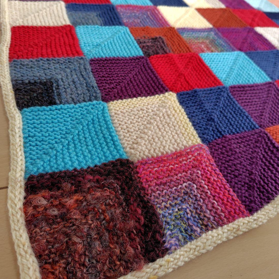 ハンドメイド ドミノ編みブランケット マルチカバー ひざ掛け ウール