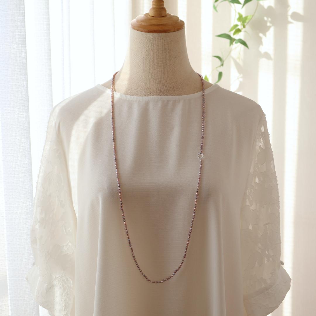 モーブピンクベビーパールロングネックレス ベビーパール ピンク