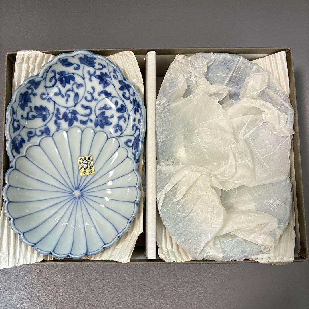 【未使用品】美濃焼 花風流　三洋陶器　和食器　染付菊型　取鉢揃　5枚　箱付き 未使用品】美濃焼 花風流 三洋陶器 和食器 染付菊型 取鉢揃 5枚 箱付き
