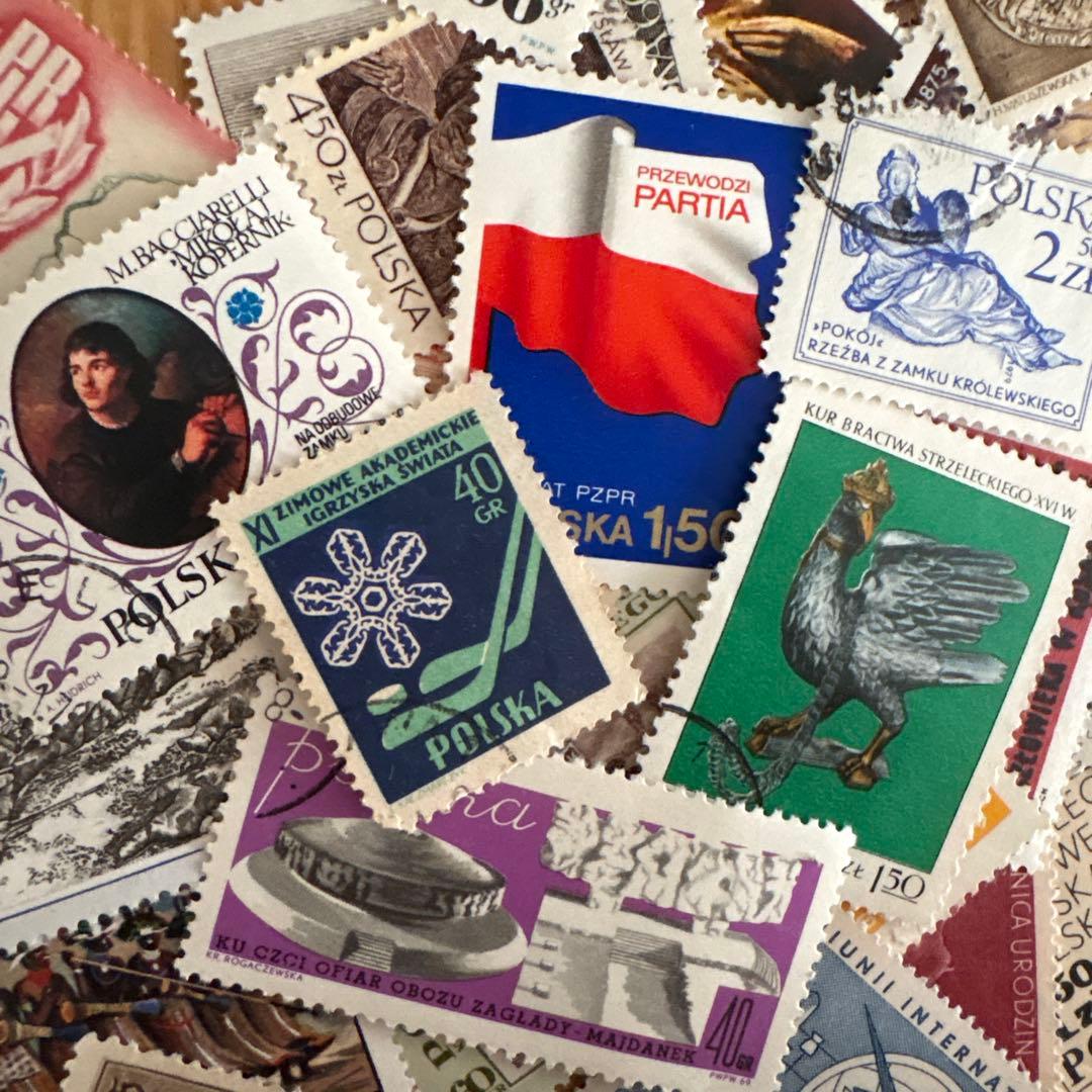 おしゃれな外国切手 ポーランド 50枚 海外切手 紙もの 古切手
