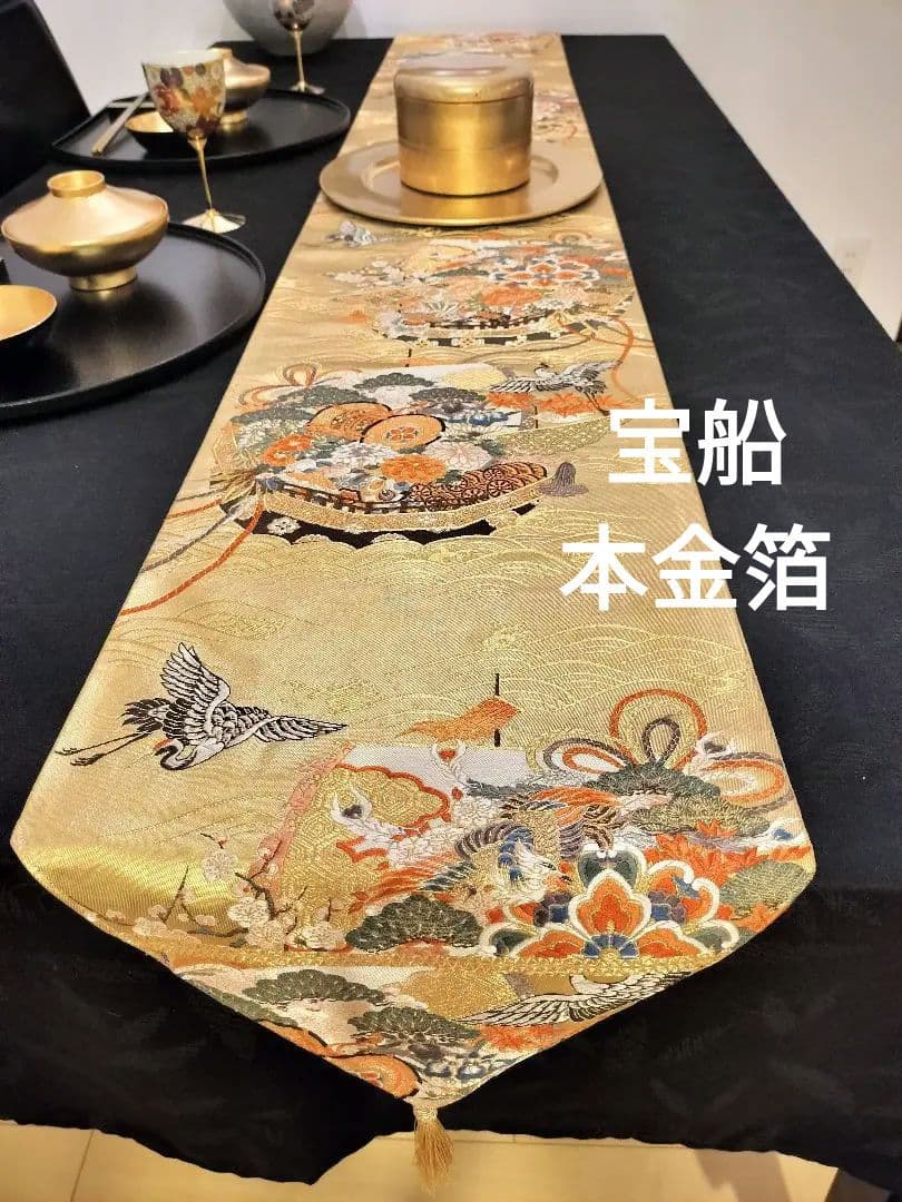 ローズピンクA666★逸品‼️本金箔‼️宝船‼️テーブルランナー2m7cm ローズピンクA666☆逸品‼️本金箔‼️宝船‼️テーブルランナー2m7cm