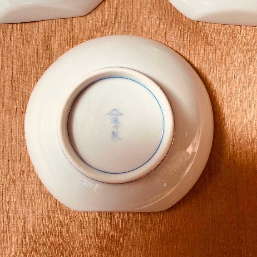 希少) 深川製磁 古代バラ 半月皿 小皿 3枚 古代薔薇 手書き 有田焼