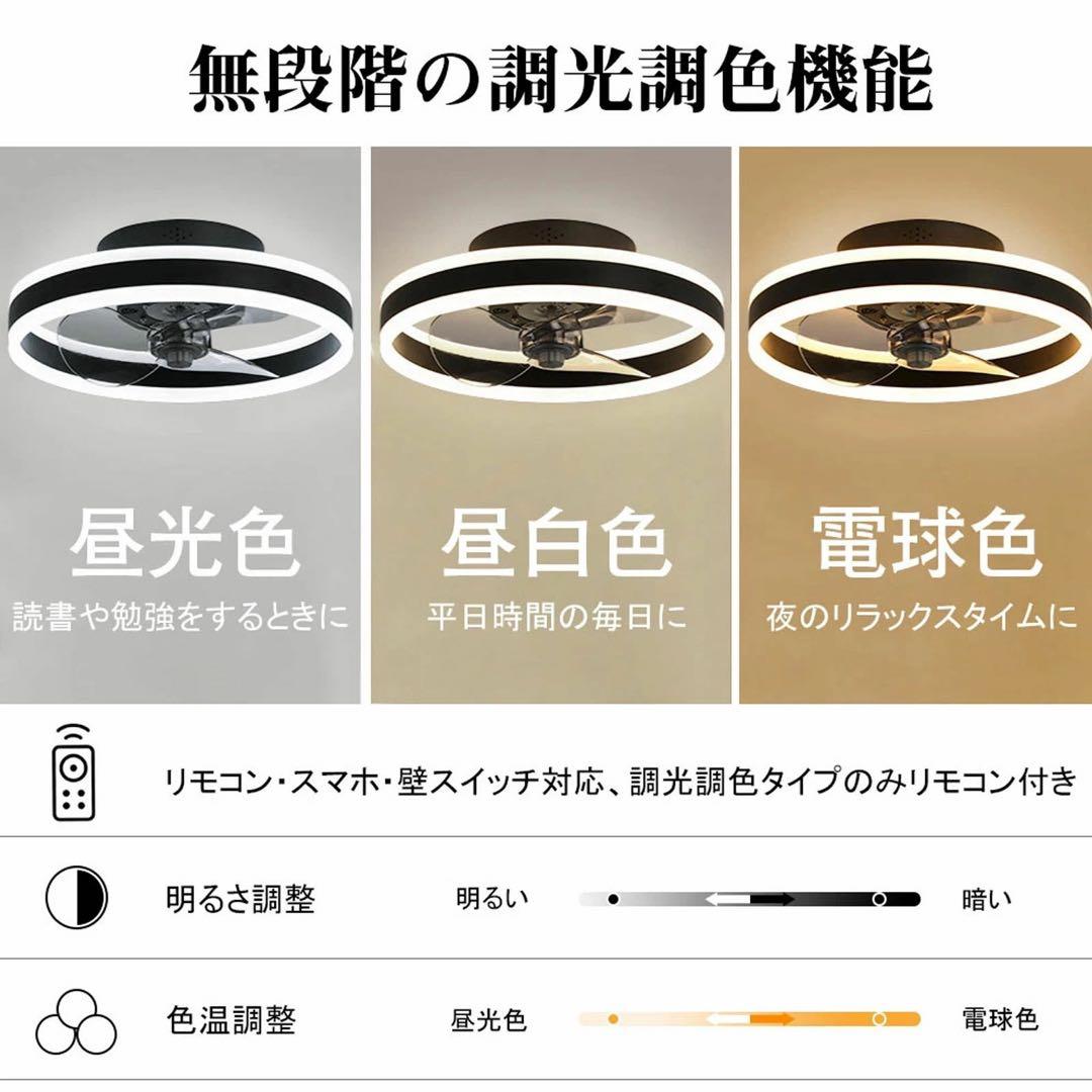 シーリングファン リング型 ブラック逆回転機能 空気循環 DCモーター