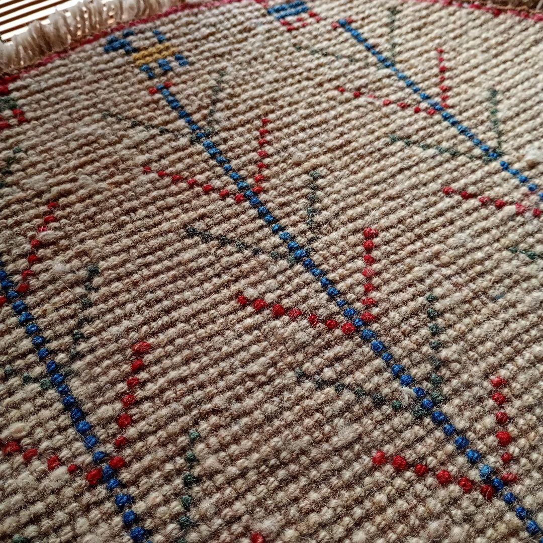 ギャッベ イラン 円 丸 草木染め 手織り 手紡ぎ チェアマット 座布団