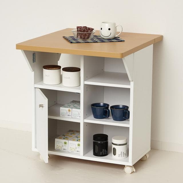 《新品・送料無料》《日本製》バタ式キッチンワゴン60（ホワイト／ブラウン）