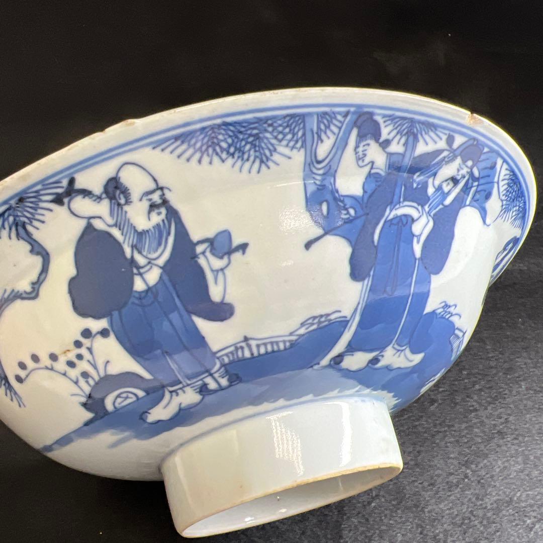 中国清時代 新渡青花人物画平鉢 口径約21㎝ 東Y8-0106