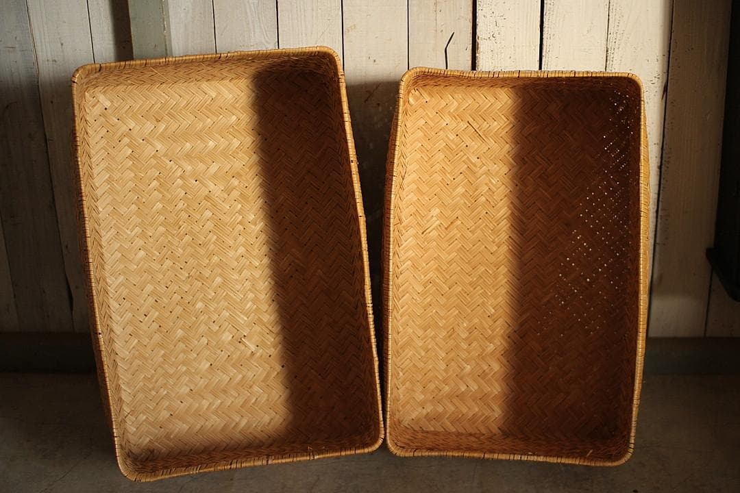 状態良く形の綺麗な古い竹編みの収納かご 行李 竹籠 篭 古道具 - メルカリ
