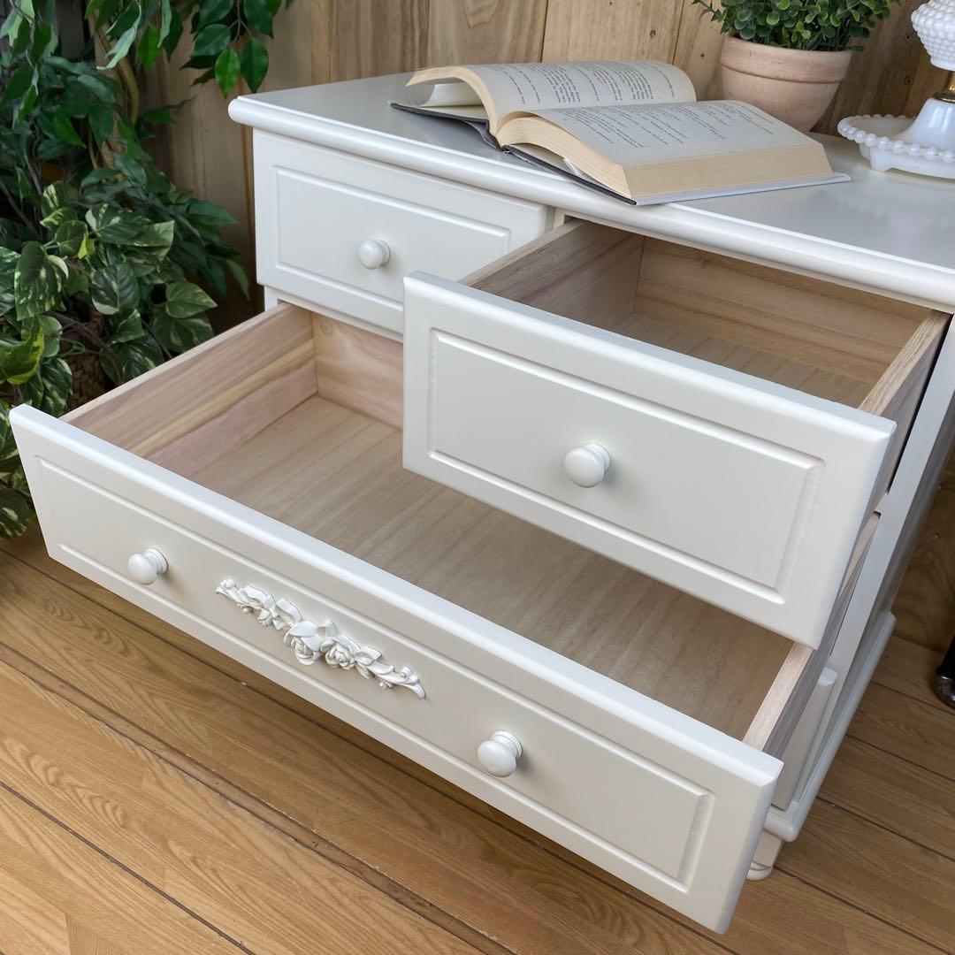 フレンチカントリー北欧調ホワイトチェスト三段四つ引き木製洋タンス