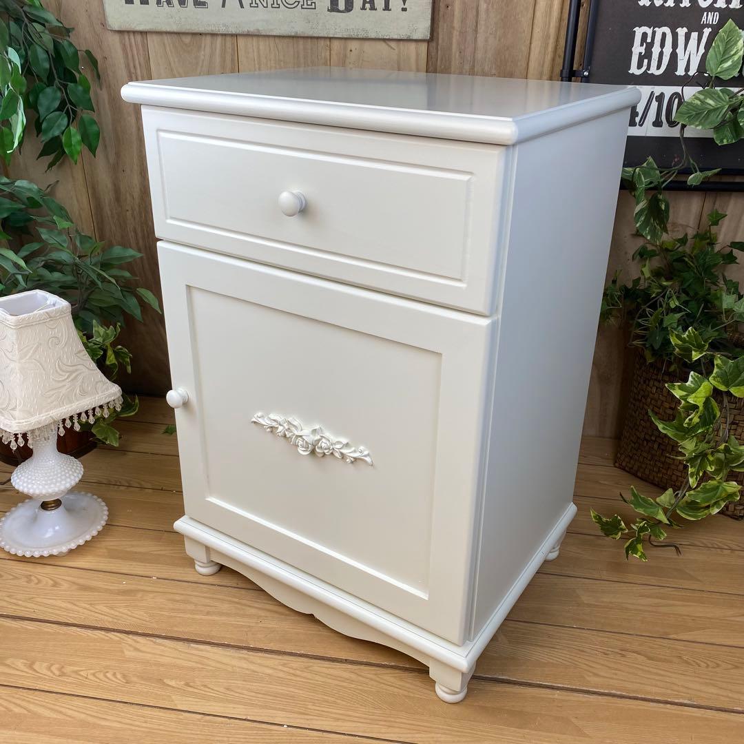 フレンチカントリー北欧調ホワイトチェスト三段四つ引き木製洋タンス