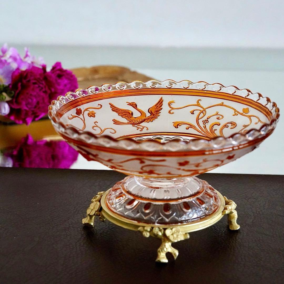 極希少オールドバカラBACCARATルネサンス ブロンズ脚付コンポート/ボウル 希少なアンティークバカラ製コンポート 1936年以前の優雅な一品