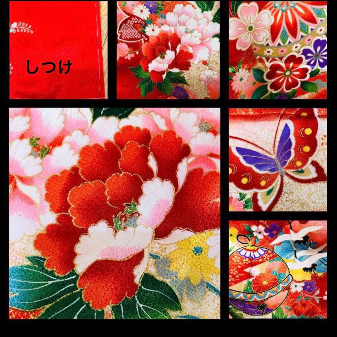 豪華7歳完全フルセット⭐︎未使用しつけ糸付き人気赤地蝶々花々金彩煌びやか際立つ逸品