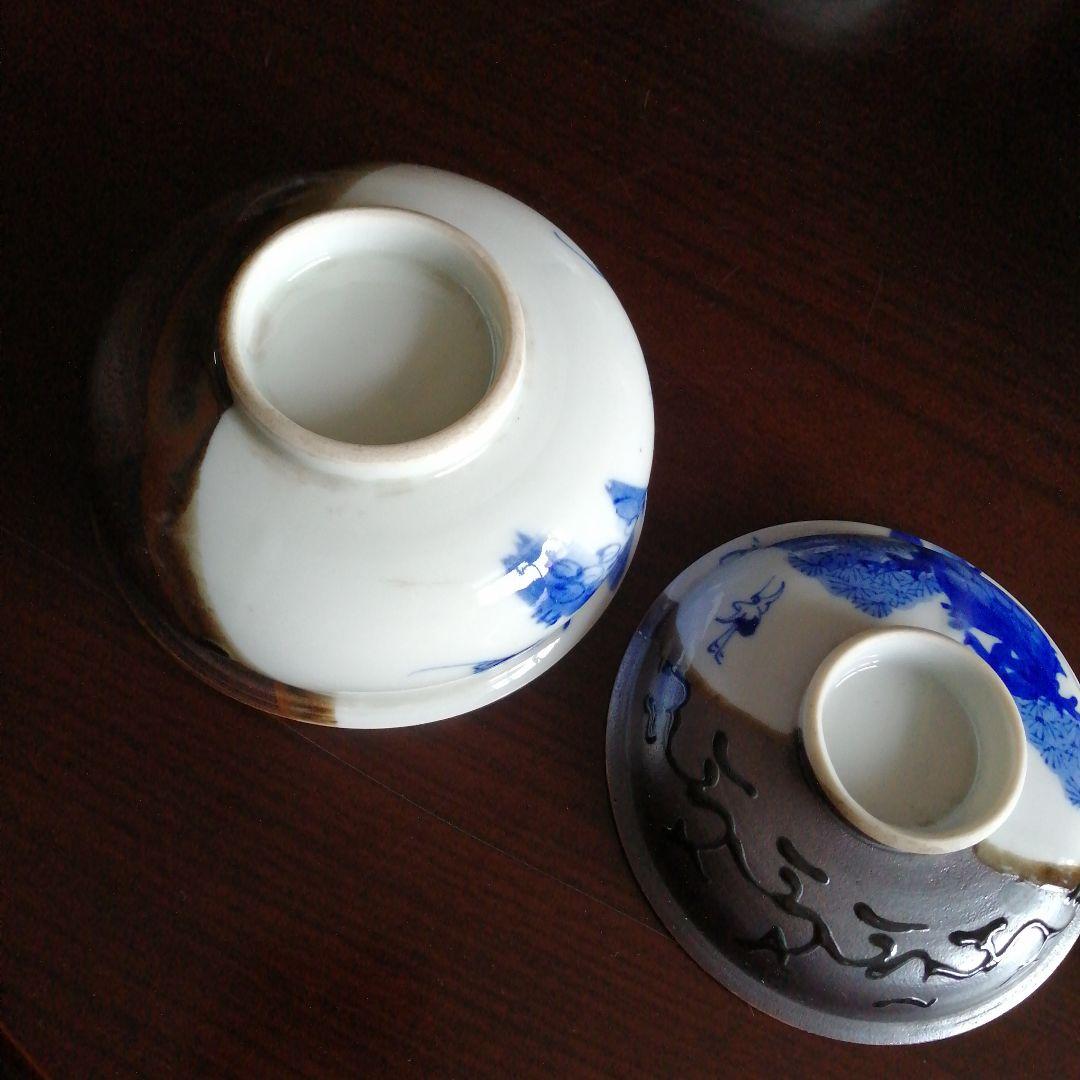 瀬戸焼　染付黒釉掛分蓋付小鉢　10客　11.8cm　明治〜昭和初期