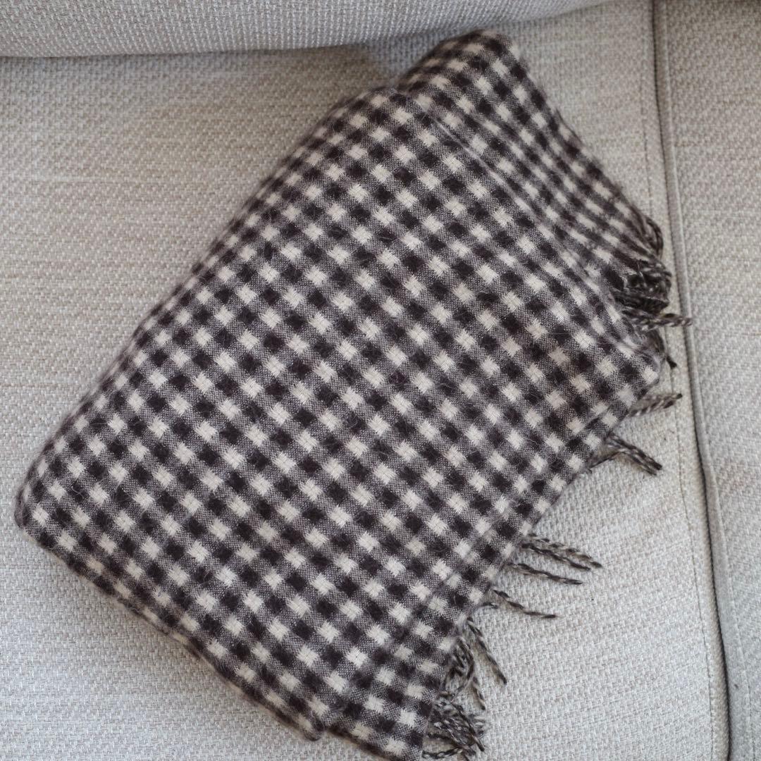 zarahome フリンジチェック柄 ブランケット ダークグレー 140×190