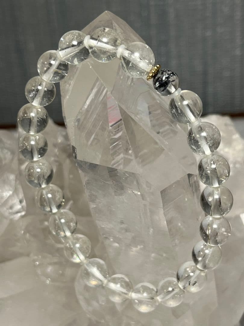 76【強力な浄化】非加熱ゴシェナイト×スティブナイト ブレスレット｜守護石 楽天市場】スティブナイト イン クォーツ ブレスレット 9.2mm 16.5cm